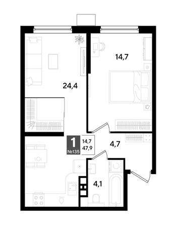 
  Продается 1-комн. квартира 47.3 м², в ЖК ДОГМА ПАРК, литера 18. Фото 1.