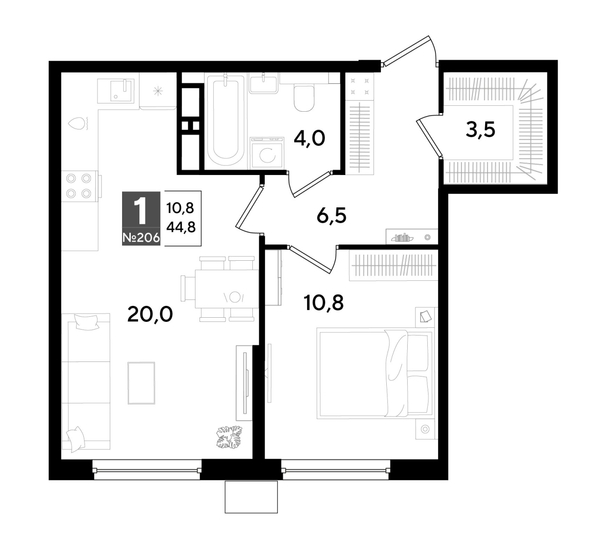 
  Продается 1-комн. квартира 43.8 м², в ЖК ДОГМА ПАРК, литера 18. Фото 1.