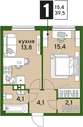 
  Продается 1-комн. квартира 39 м², в ЖК ДОГМА ПАРК, литера 18. Фото 1.
