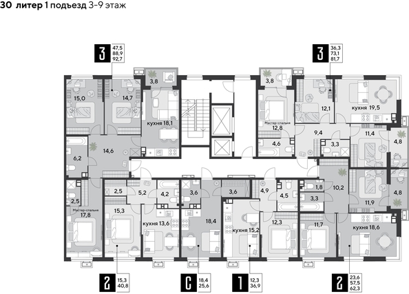 
  Продается 3-комн. квартира 92.7 м², в ЖК Парк Победы 2, литера 30. Фото 2.