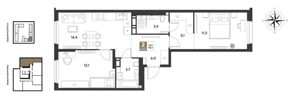 
  Продается 2-комн. квартира 58 м², в ЖК ГРЕЙД, литер 13. Фото 1.