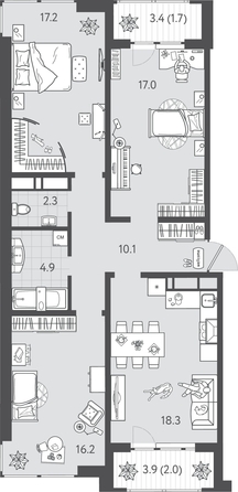 
  Продается 3-комн. квартира 89.4 м², в ЖК Все Свои ВИП, литера 3. Фото 1.