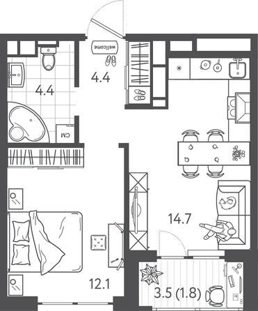 
  Продается 1-комн. квартира 37.15 м², в ЖК Все Свои ВИП, литера 3. Фото 1.