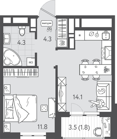 
  Продается 1-комн. квартира 35.65 м², в ЖК Все Свои ВИП, литера 3. Фото 1.