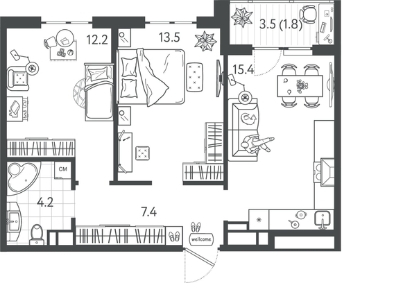 
  Продается 2-комн. квартира 54.1 м², в ЖК Все Свои ВИП, литер 4. Фото 1.