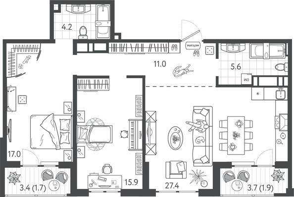 
  Продается 2-комн. квартира 83.7 м², в ЖК Все Свои ВИП, литер 4. Фото 1.