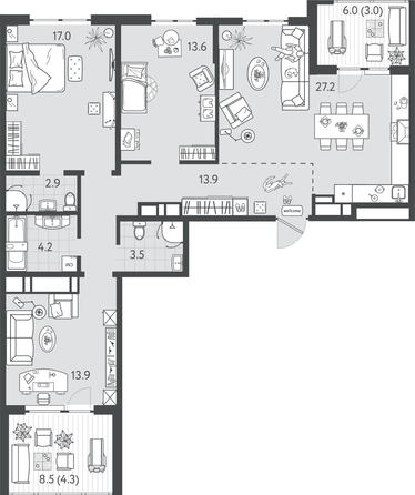 
  Продается 3-комн. квартира 103.2 м², в ЖК Все Свои ВИП, литер 4. Фото 1.