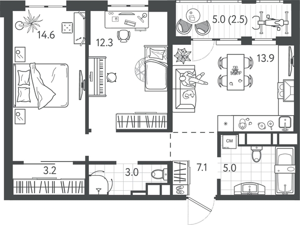 
  Продается 2-комн. квартира 61.2 м², в ЖК Все Свои ВИП, литер 4. Фото 1.