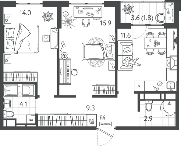 
  Продается 2-комн. квартира 59.35 м², в ЖК Все Свои ВИП, литер 4. Фото 1.