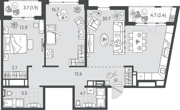 
  Продается 2-комн. квартира 87.9 м², в ЖК Все Свои ВИП, литер 7. Фото 1.