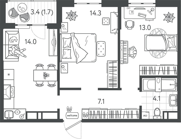 
  Продается 2-комн. квартира 53.95 м², в ЖК Все Свои ВИП, литер 7. Фото 1.