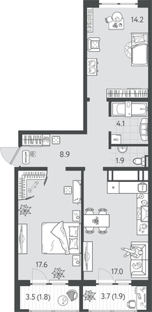 
  Продается 2-комн. квартира 66 м², в ЖК Все Свои ВИП, литер 7. Фото 1.