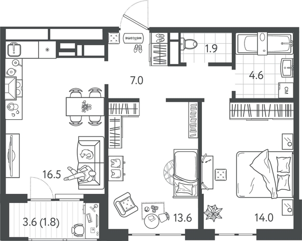 
  Продается 2-комн. квартира 58.4 м², в ЖК Все Свои ВИП, литер 7. Фото 1.