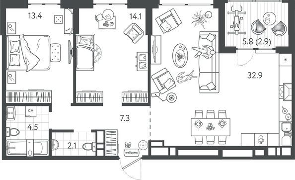 
  Продается 2-комн. квартира 77 м², в ЖК Все Свои ВИП, литер 7. Фото 1.