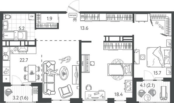 
  Продается 2-комн. квартира 80.4 м², в ЖК Все Свои ВИП, литер 7. Фото 1.