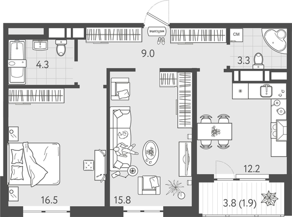 
  Продается 2-комн. квартира 62.8 м², в ЖК Все Свои ВИП, литер 8. Фото 1.