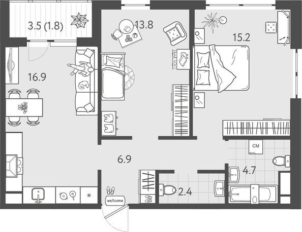
  Продается 2-комн. квартира 61.1 м², в ЖК Все Свои ВИП, литер 8. Фото 1.