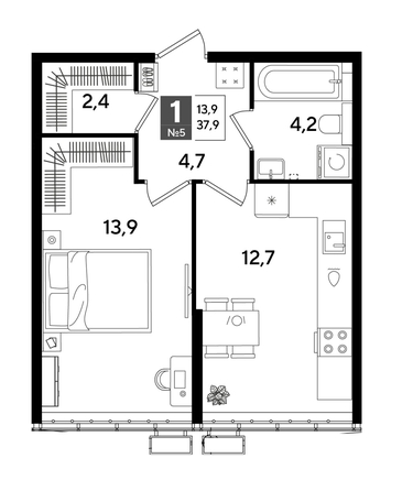 
  Продается 1-комн. квартира 37.4 м², в ЖК ДОГМА ПАРК, литера 18. Фото 1.