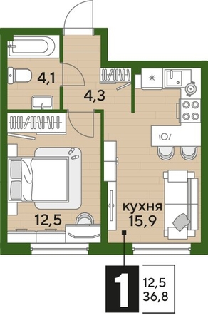 
  Продается 1-комн. квартира 36 м², в ЖК ДОГМА ПАРК, литера 18. Фото 1.