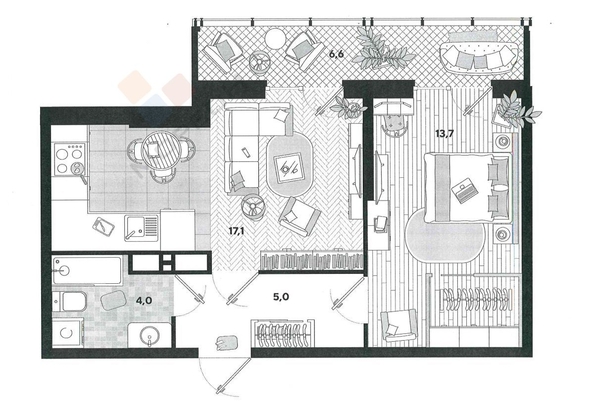 
   Продам 1-комнатную, 43.1 м², Западный Обход ул, 57/1

. Фото 10.