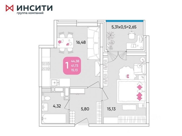 
   Продам 1-комнатную, 44.17 м², Любимово мкр, 18

. Фото 6.