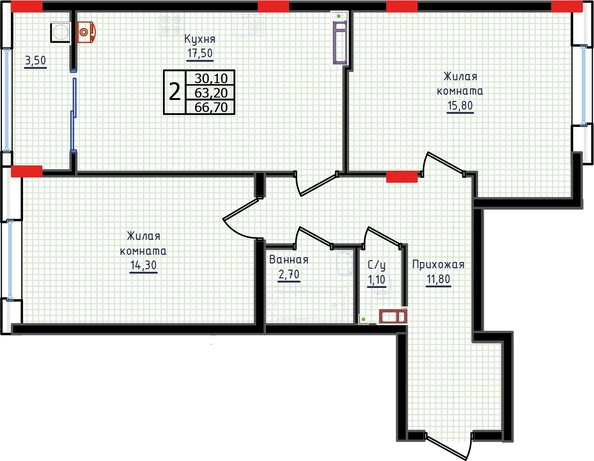 
   Продам 2-комнатную, 66.7 м², Суворов, дом 6

. Фото 2.