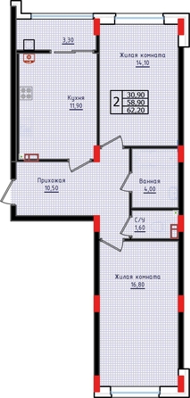 
   Продам 2-комнатную, 62.2 м², Суворов, дом 6

. Фото 2.