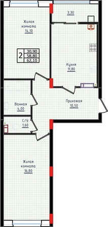 
   Продам 2-комнатную, 62.1 м², Суворов, дом 6

. Фото 2.