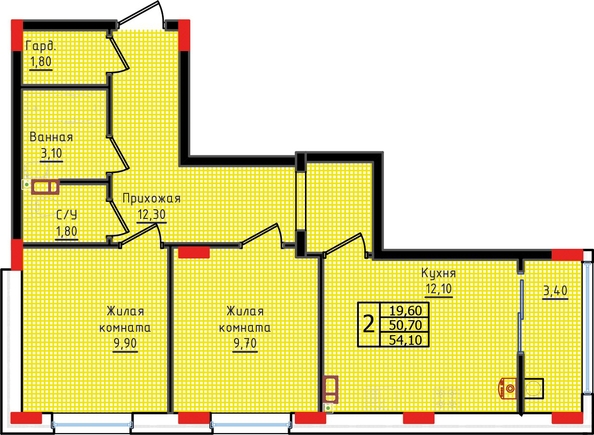 
   Продам 2-комнатную, 54.1 м², Суворов, дом 6

. Фото 2.
