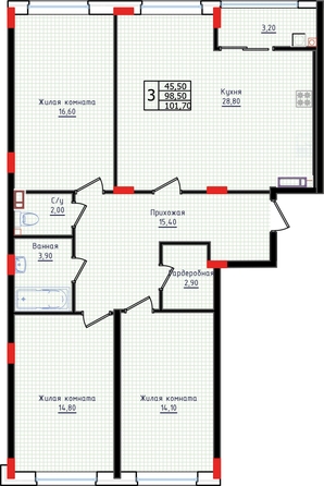 
  Продается 3-комн. квартира, 97.2 м², ЖК Суворов, дом 6
. Фото 2.