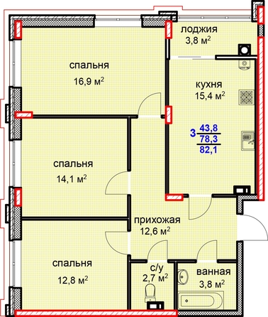 
  Продается 3-комн. квартира, 82.1 м², ЖК Суворов, дом 1
. Фото 2.