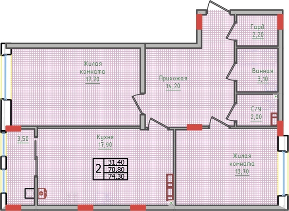 
  Продается 2-комн. квартира, 74.3 м², ЖК Суворов, дом 5
. Фото 2.