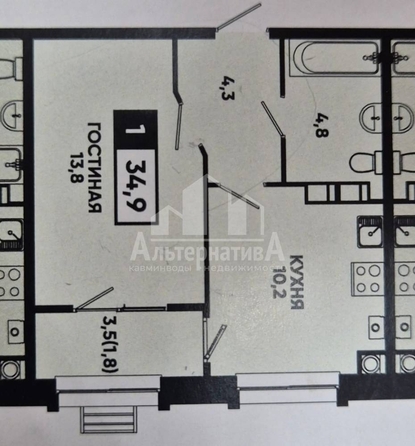 
  Продается 1-комн. квартира, 38.5 м², Катыхина ул
. Фото 13.