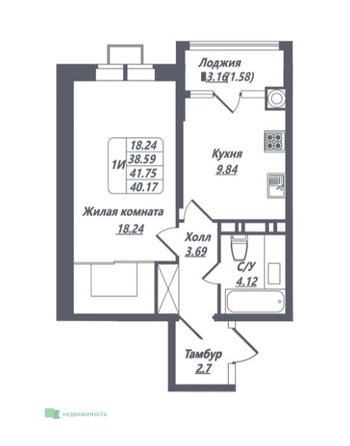 
  Продается 1-комн. квартира, 40.17 м², ЖК Источник
. Фото 6.