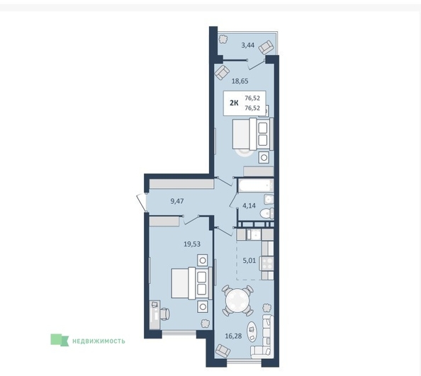 
  Продается 2-комн. квартира, 76.52 м², ЖК Клубный дом SKY (Скай)
. Фото 9.