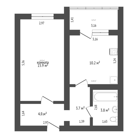 
   Продам 1-комнатную, 43.4 м², Октябрьская ул, 190/1

. Фото 10.