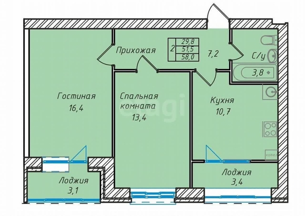
  Продается 2-комн. квартира 58.9 м². Фото 25.