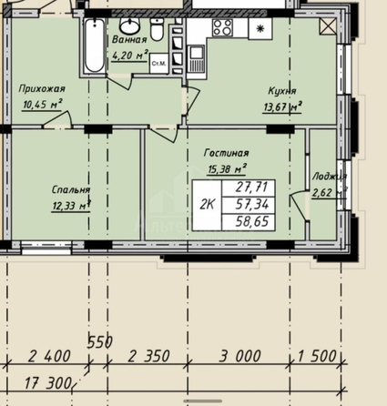 
  Продается 2-комн. квартира 58.65 м². Фото 1.