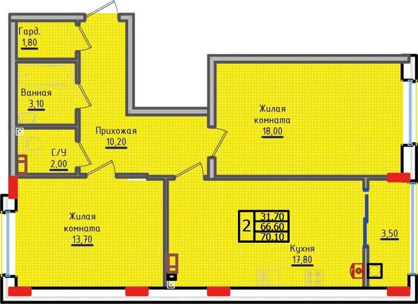 
   Продам 2-комнатную, 70.1 м², Суворов, дом 5

. Фото 2.