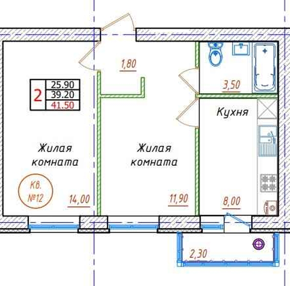 
   Продам 2-комнатную, 41.5 м², Антона Чехова ул, 42

. Фото 12.