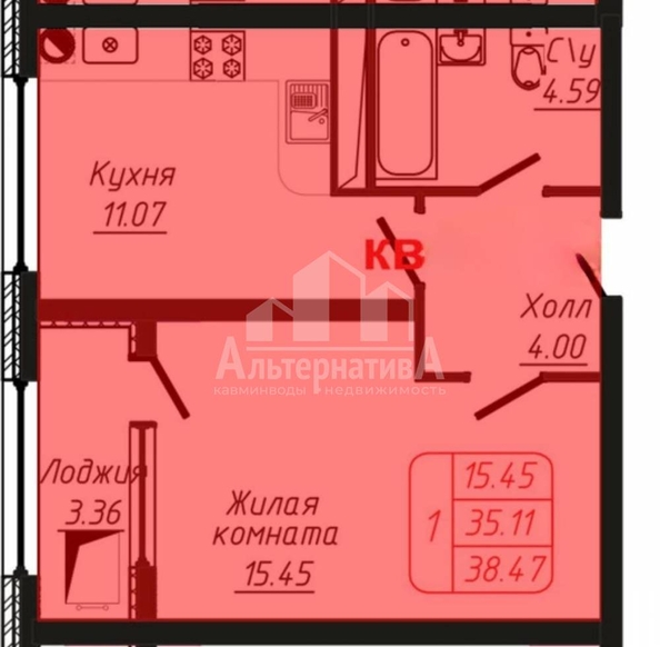 
   Продам 1-комнатную, 38.47 м², 40 лет Октября ул

. Фото 6.