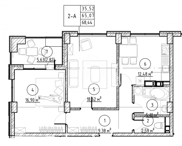 
   Продам 2-комнатную, 68.44 м², Желябова ул

. Фото 2.