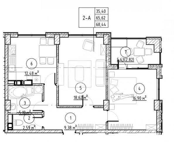 
   Продам 2-комнатную, 68.44 м², Желябова ул

. Фото 3.