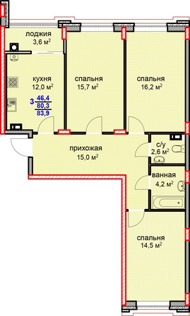 
   Продам 3-комнатную, 83.9 м², Суворов, дом 1

. Фото 2.