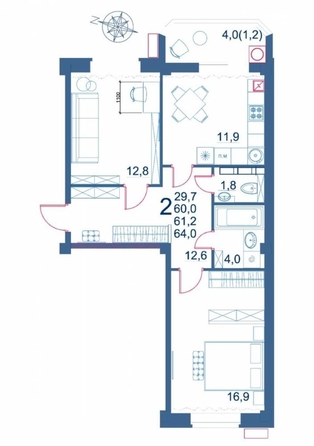 
  Продается 2-комн. квартира, 64 м², Шмидта ул
. Фото 7.