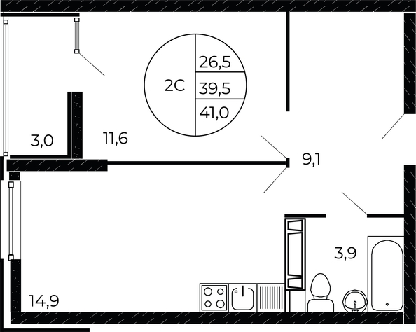 
   Продам 2-комнатную, 41 м², Флора, литера 1.2

. Фото 2.