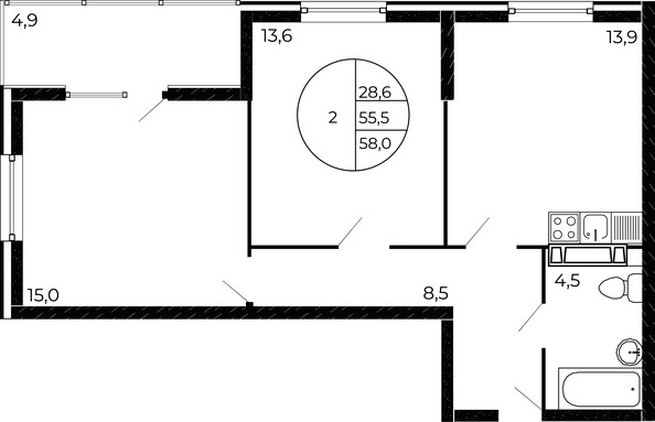 
   Продам 2-комнатную, 58 м², Флора, литера 1.2

. Фото 2.