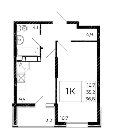 
  Продается 1-комн. квартира 36.3 м², в ЖК Флора, литера 2.2. Фото 1.