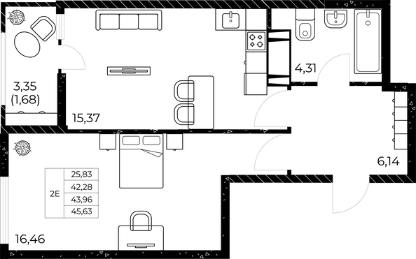 
  Продается 1-комн. квартира 45.63 м², в ЖК Звезда Столицы 2. Фото 3.