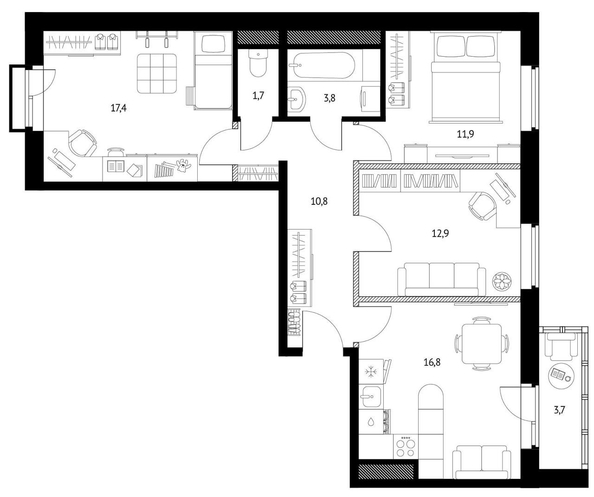 
  Продается 3-комн. квартира 77 м². Фото 36.